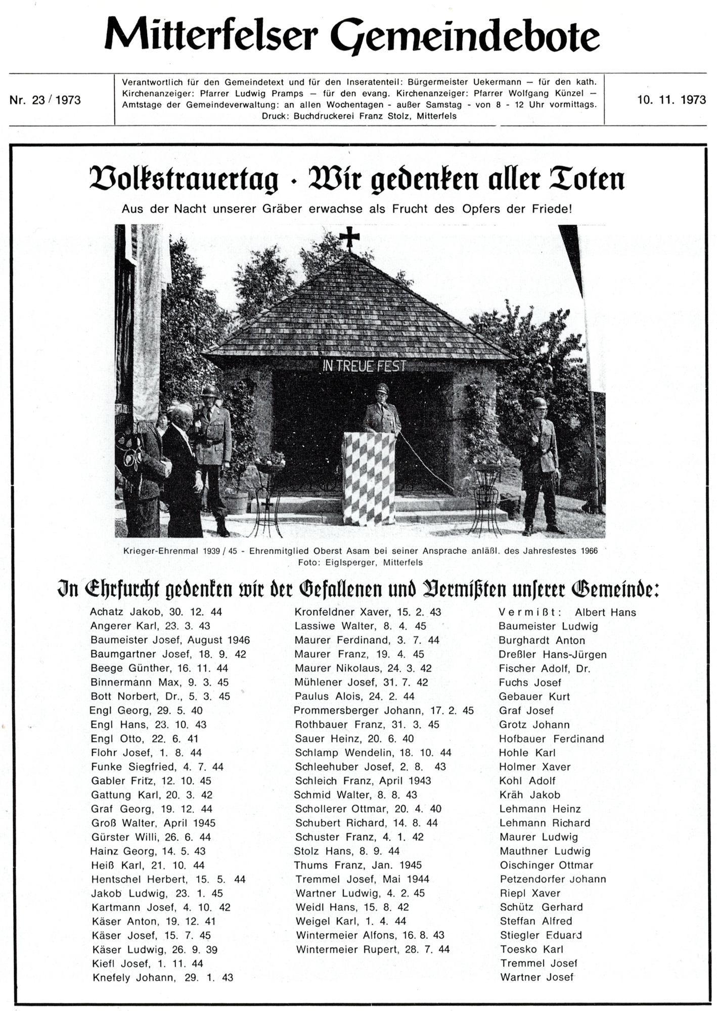 64 20 Volkstrauertag Gemeindebote 1973