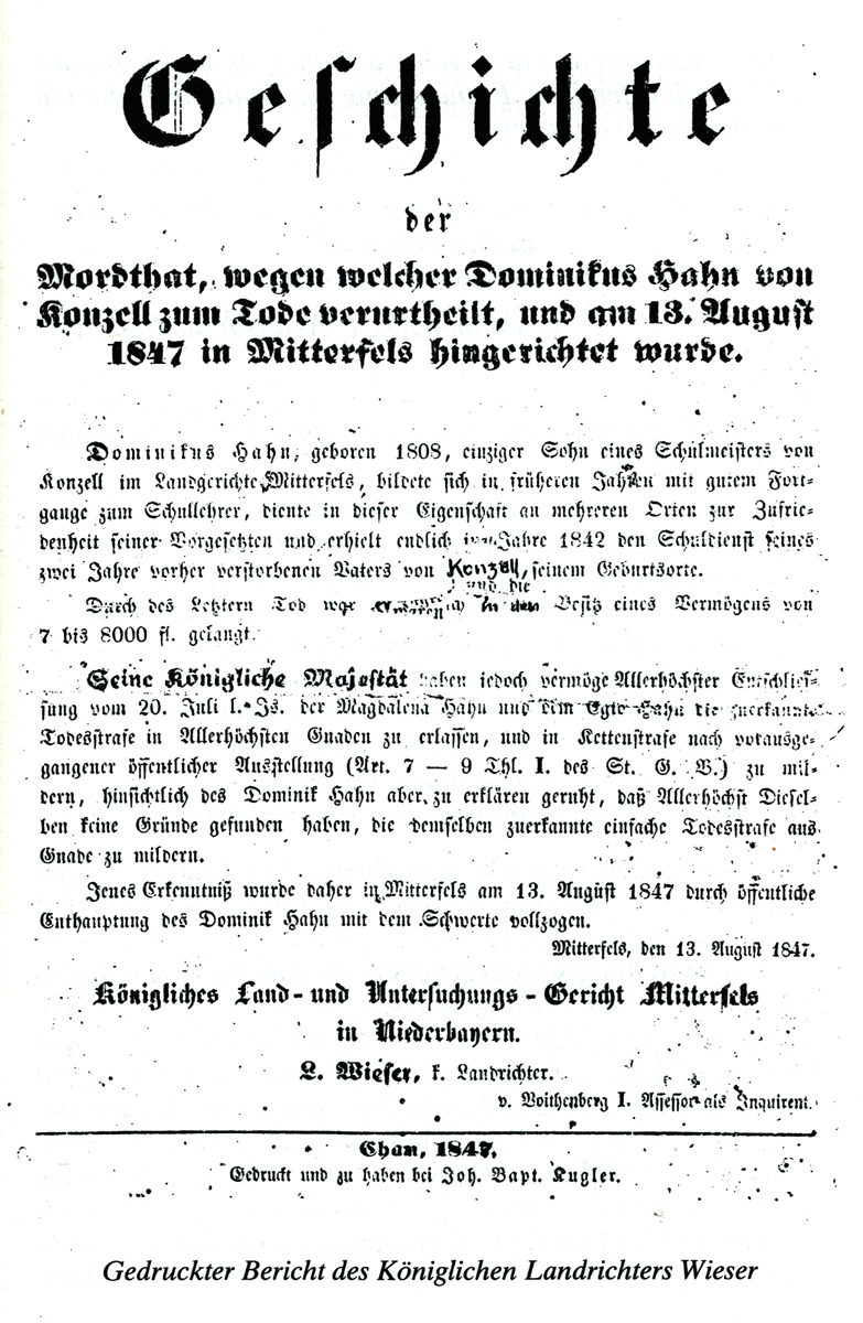 1847 08 13 Letzte Hinrichtung in Mitterfels 2 Landrichter Wieser w