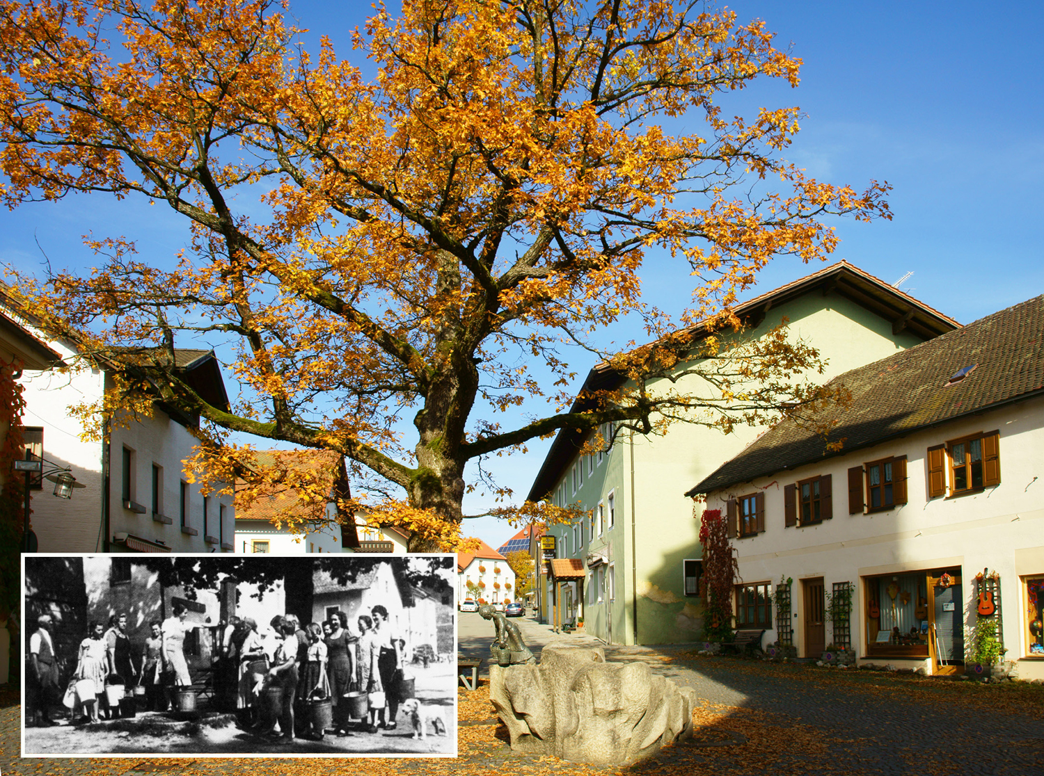 03 Steinplastik erinnert an Dorfbrunnen w