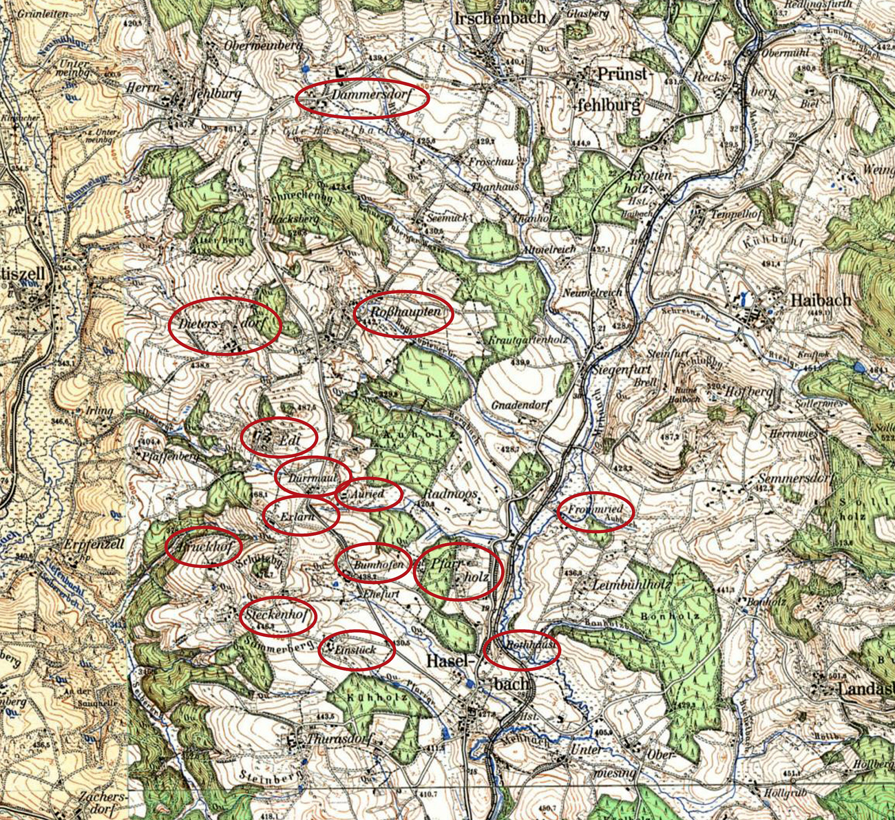 Karte mit Markierung w