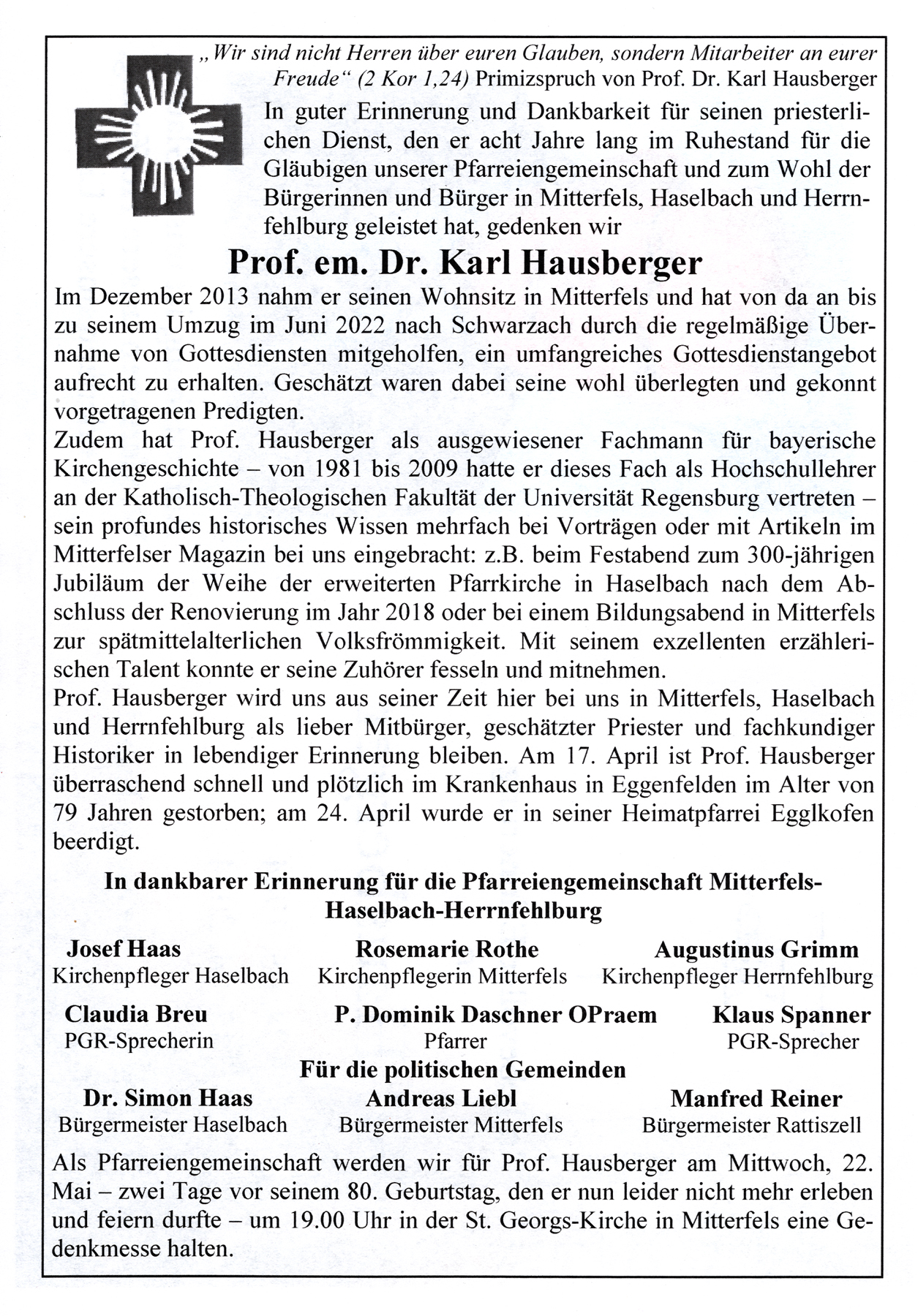Gedenken an Prof Hausberger 2 w