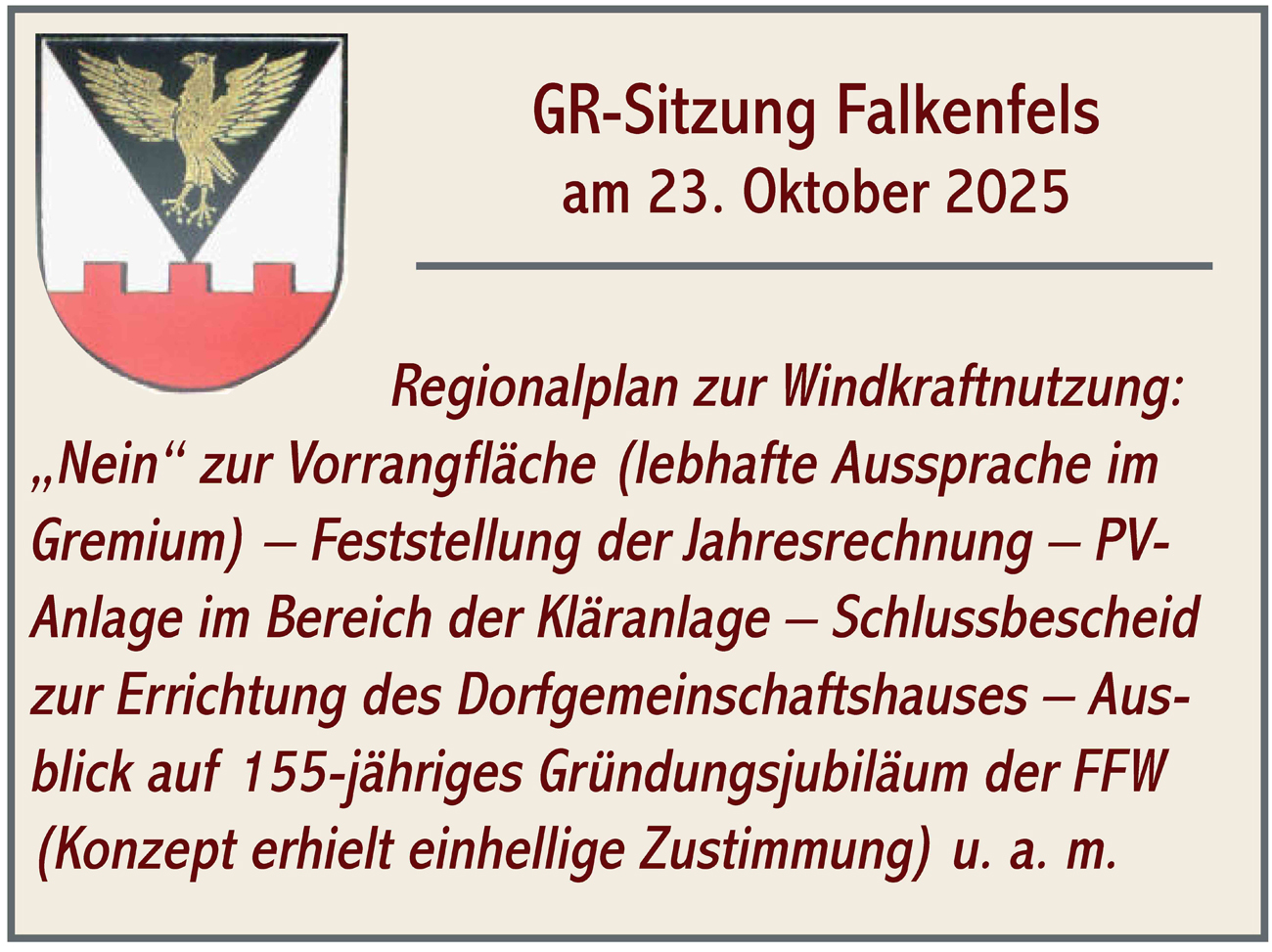 GR Sitzung Falkenfels 2025 10 23
