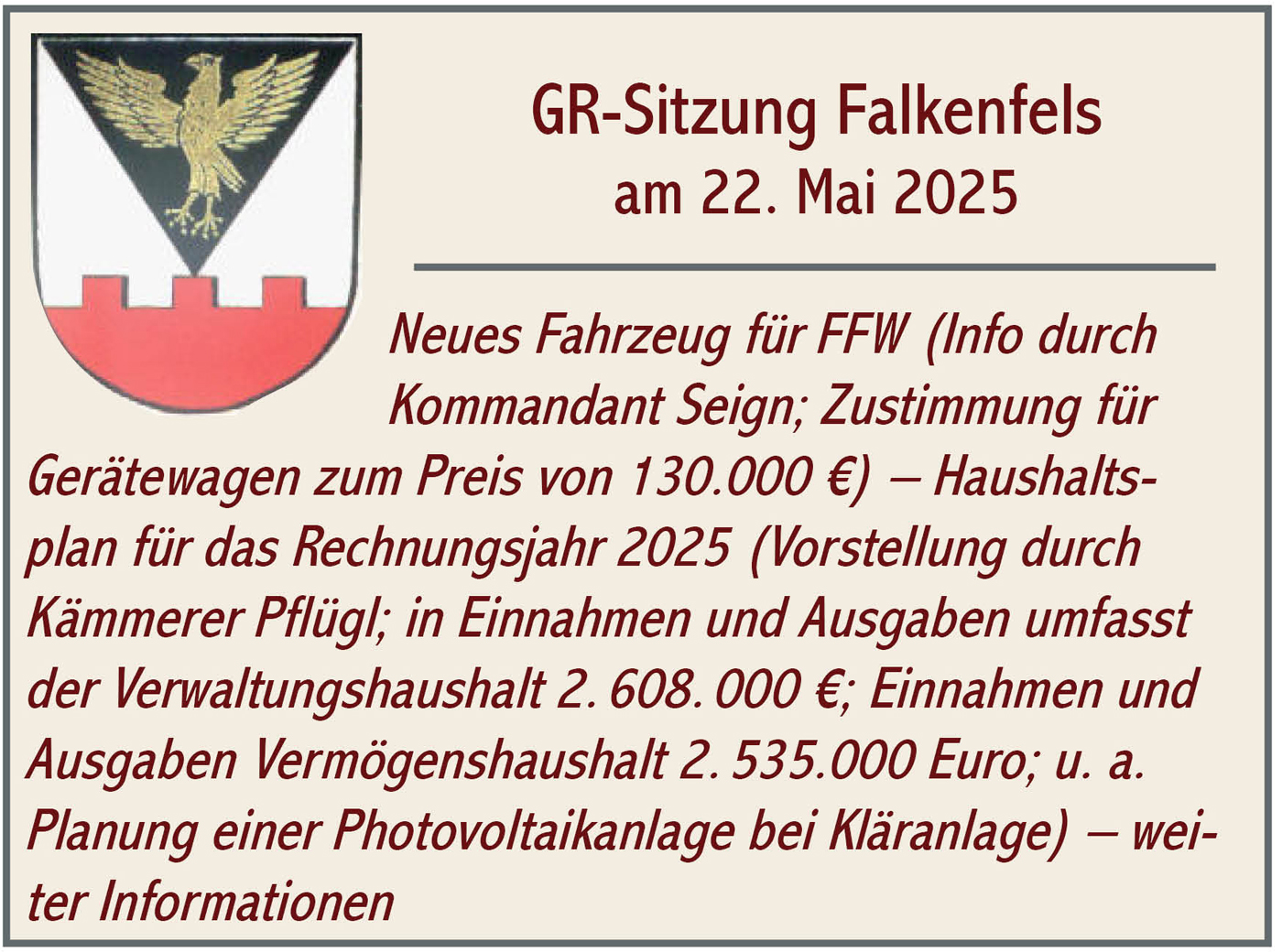 GR Sitzung Falkenfels 2025 05 22
