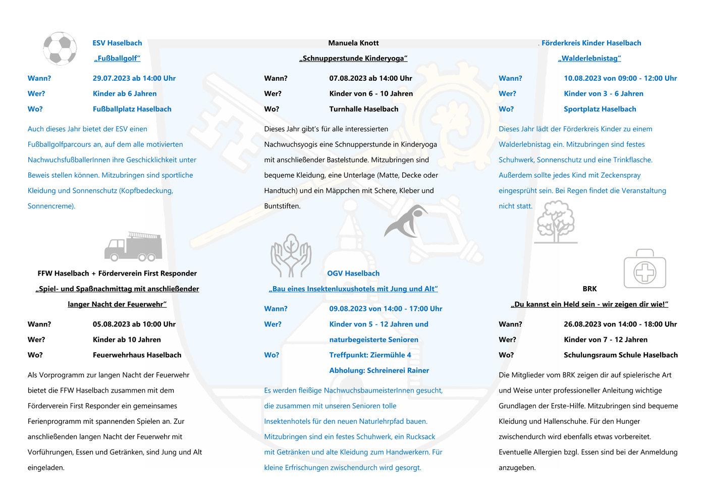 2023 07 12 Flyer Ferienprogramm Haselbach 2023 Seite 2