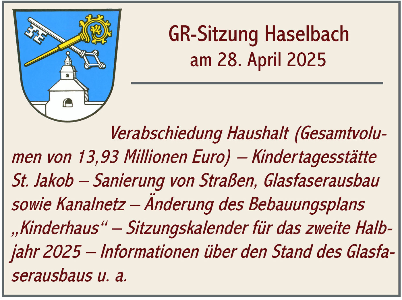 GR Sitzung Haselbach 2025 04 28